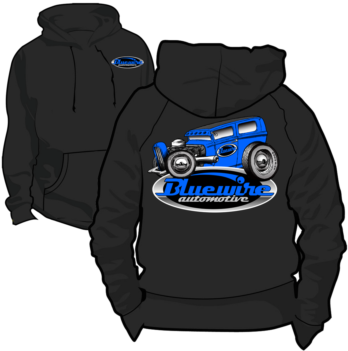 BLACK "BLUEWIRE HOT ROD HOODIES" SMALL to 5XL Bluewire Automotive
