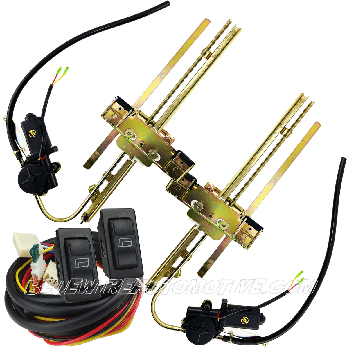 Geartronics Universal 2 Door Power Window Kit – Flat Glass, Switches & Wiring Harness Included
