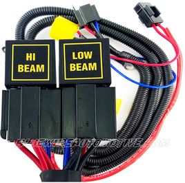 HEADLIGHT LOW/HIGH BEAM POWER BOOSTER RELAY WIRING HARNESS KIT-H4/H7-12v-40amp