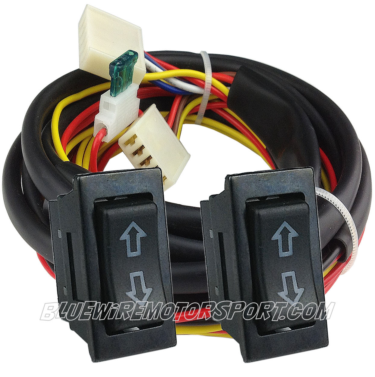 UNIVERSAL AUTOLOC FLAT GLASS POWER WINDOW KIT + 2 SWITCH WIRE HARNESS