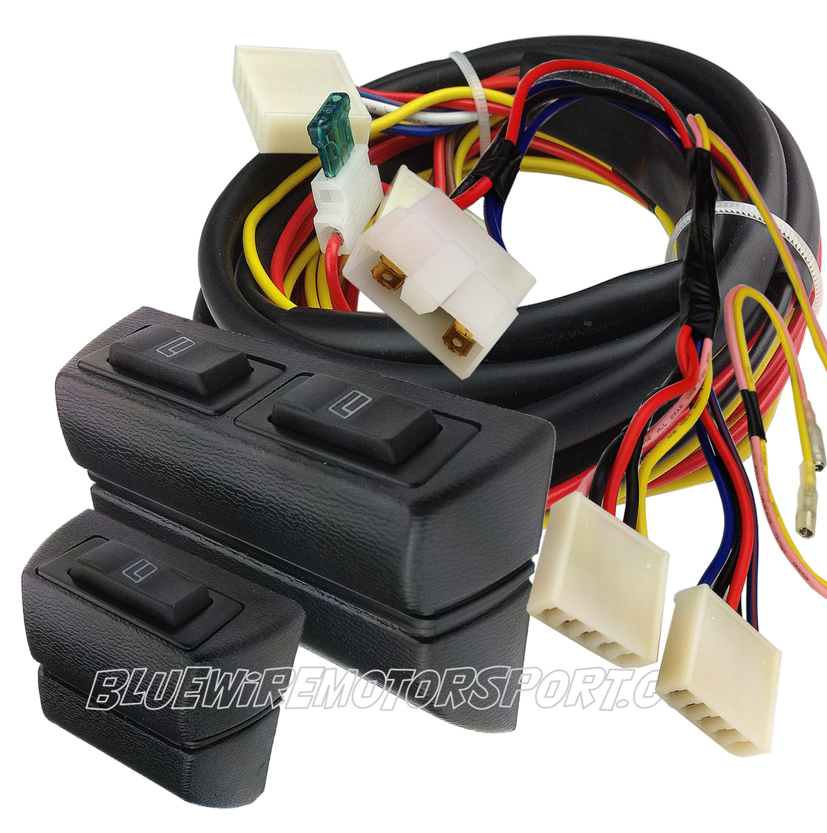 UNIVERSAL CURVED GLASS POWER WINDOW KIT+3 SWITCH WIRE HARNESS-2D-BWAPW ...