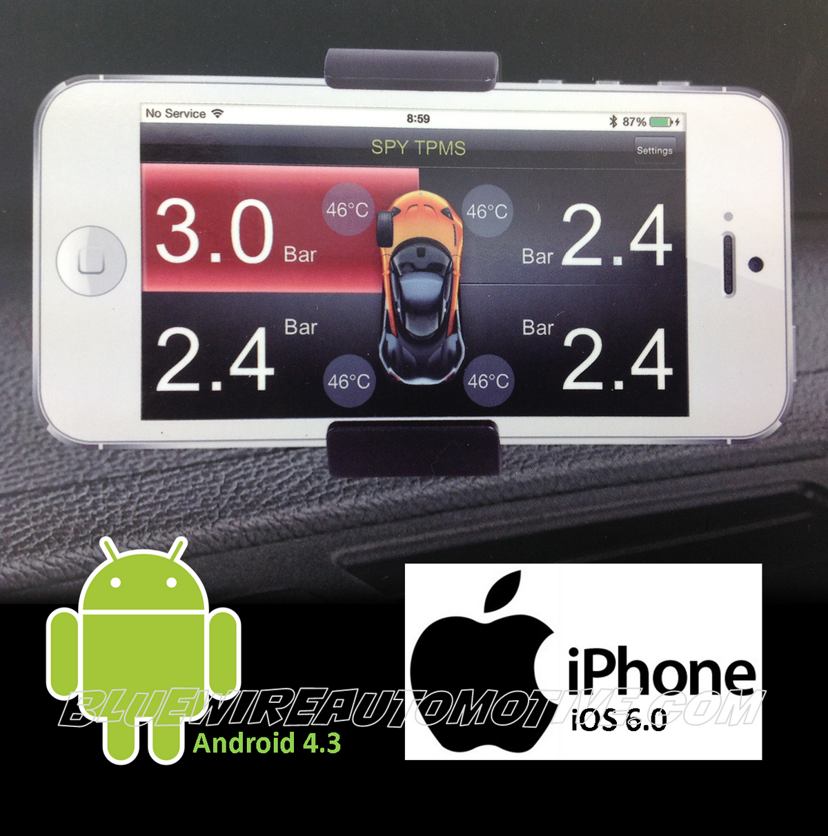 SMARTPHONE TPMS BLUETOOTH TYRE PRESSURE MONITOR SYSTEM IPHONE