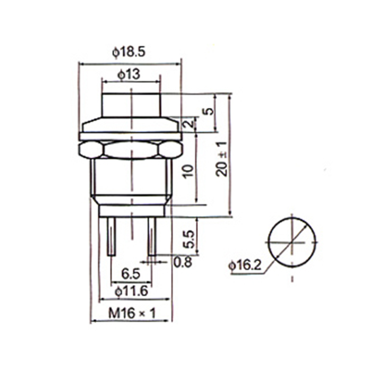 16mm STEERING WHEEL MOMENTARY SWITCH CHROME BESSEL BUTTON - BWA3000 BWA3001